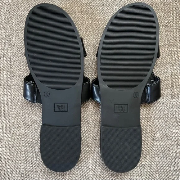 Time and Tru H Strap Flat Sandal Black Size 10 - Picture 4 of 4